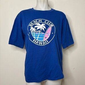 Vintage 80s Blue Pink Beach Club Hawaii Retro Graphic T Shirt